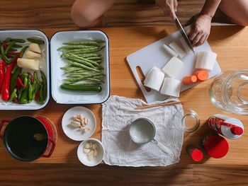 High angle view of food on table