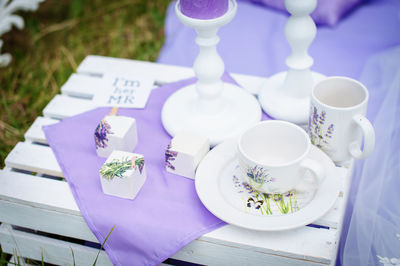 Lavender-colored decor. lavender-colored items