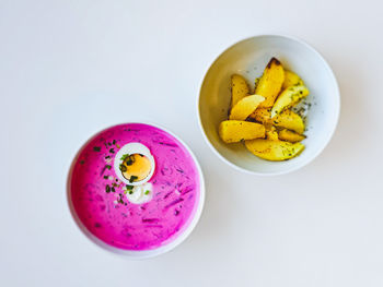 High angle view of food on white background