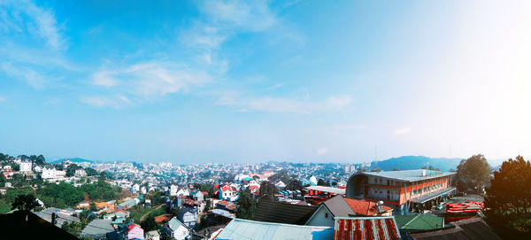 High angle shot of townscape against sky