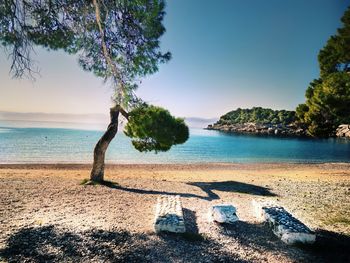 Scenic view of sea against clear sky