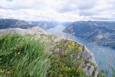 Scenic view of mountains against sky