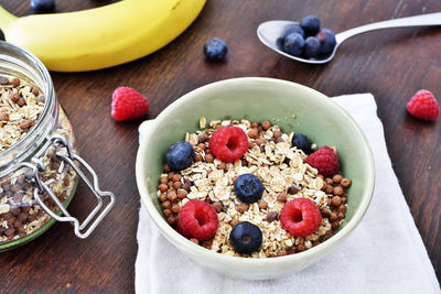 High angle view of breakfast on table