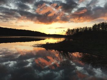 Scenic view of lake against sky during sunset