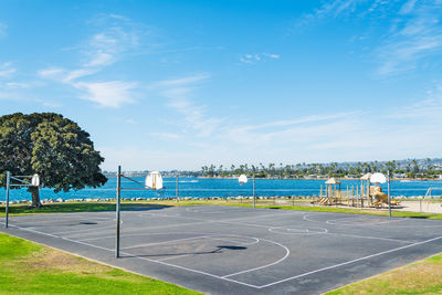 Scenic view of sea against blue sky