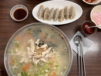 High angle view of food on table