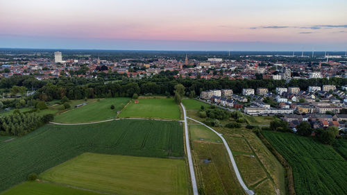 High angle view of cityscape against sky