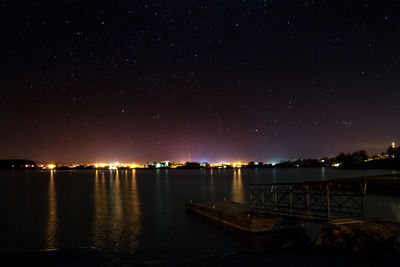 Scenic view of lake against sky at night