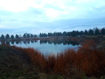 Scenic view of lake against sky