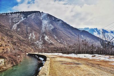 Scenic view of snowcapped mountains against sky