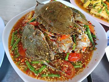 High angle view of meal served in bowl