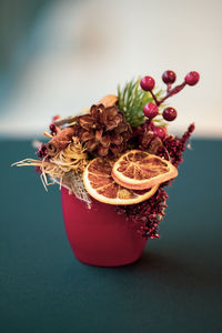 High angle view of fruits on table