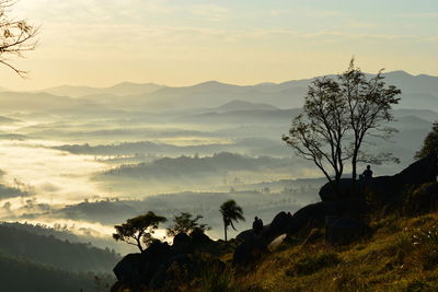 Scenic view of mountains against sky during sunset