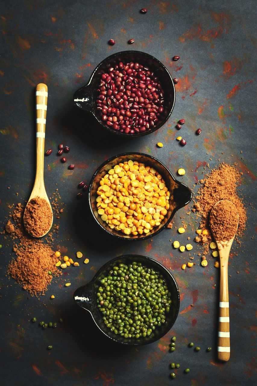 HIGH ANGLE VIEW OF SPICES IN CONTAINER ON TABLE