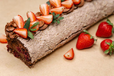 Close-up of strawberries on table