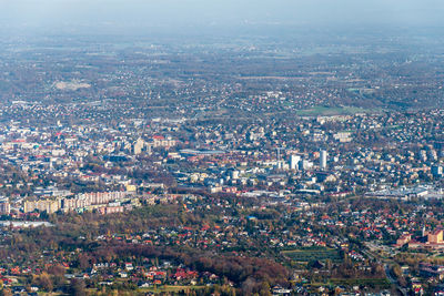 Panoramic view on bielsko - biala city seen from szyndzielnia mountain. 