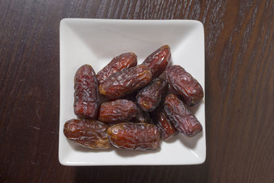 High angle view of dessert in plate on table