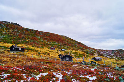 Small hytte with turf roofs dot the landscape