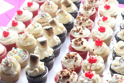 High angle view of cupcakes