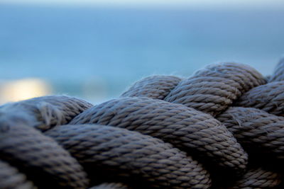 Close-up of rope tied on boat