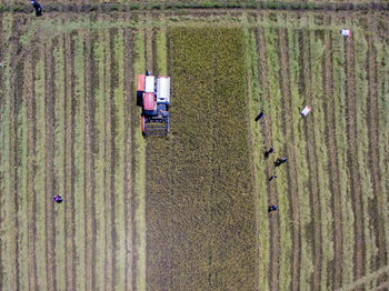 High angle view of tractor on field