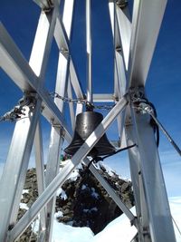 Low angle view of wheel against sky during winter