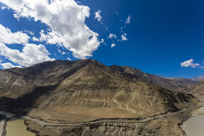 Scenic view of mountains against cloudy sky