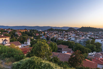 High angle view of townscape against sky