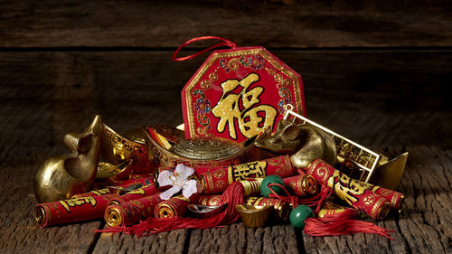 High angle view of decoration on table