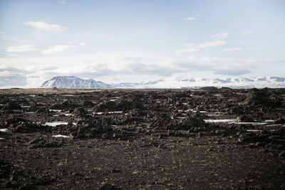 Scenic view of snowcapped mountains against sky