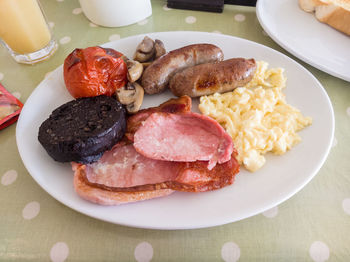 Close-up of breakfast in plate