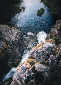 High angle view of waterfall in river