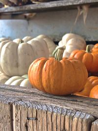 Close-up of pumpkins for sale at market