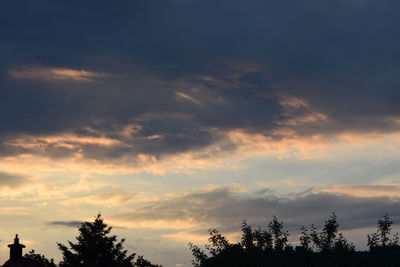 Low angle view of silhouette trees against sky
