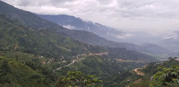 High angle view of valley against sky