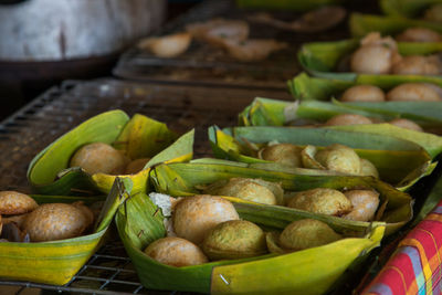 High angle view of vegetables in basket on table