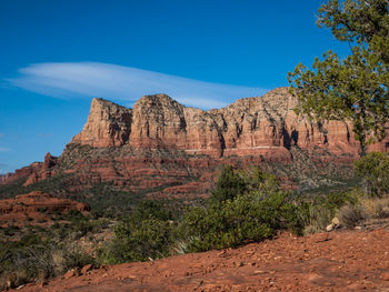 View of rock formations against blue sky