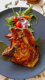 High angle view of meal served in plate