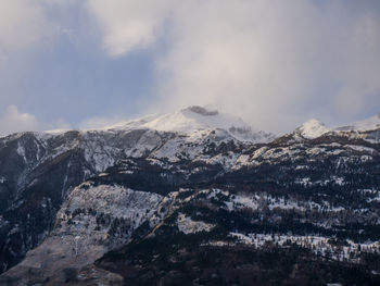 Scenic view of mountains against cloudy sky