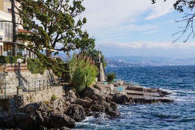 Shoreline view of opatija, a popular and the oldest tourist place in croatia.