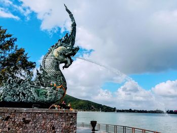 Sculpture king of naga water spray at songkhla, thailand
