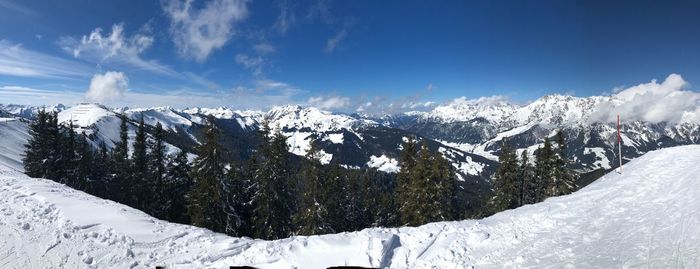 Panoramic view of snowcapped mountains against sky