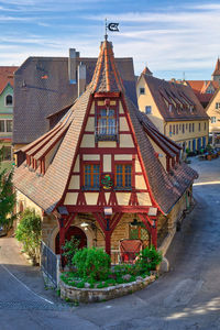 Houses in town against sky