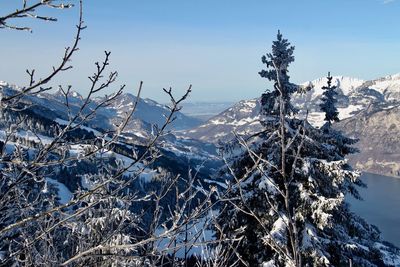 Snow covered landscape against sky