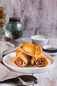 Close-up of food in plate on table