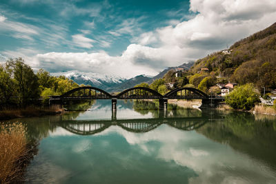 Bridge over lake against sky