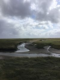 Scenic view of land against sky
