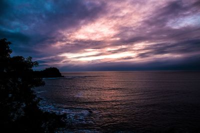 Scenic view of sea against dramatic sky