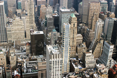 High angle view of modern buildings in city