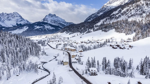 Snow covered mountains against sky